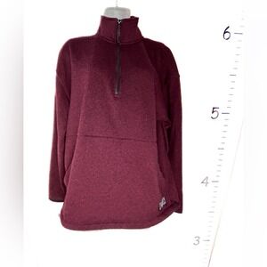 PINK Victoria's Secret Maroon Red/Black Heathered Quarter‎ Zip Fleece Jacket S